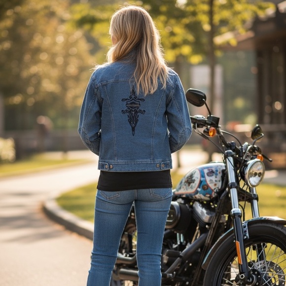 Harley-Davidson Jackets & Blazers - Harley-Davidson Ladies Medium Blue Stretchy Medium Wash Snap Closure Jean Jacket